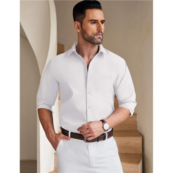 Men's Long Sleeve Button Down Shirt White - Picture 4 of 6
